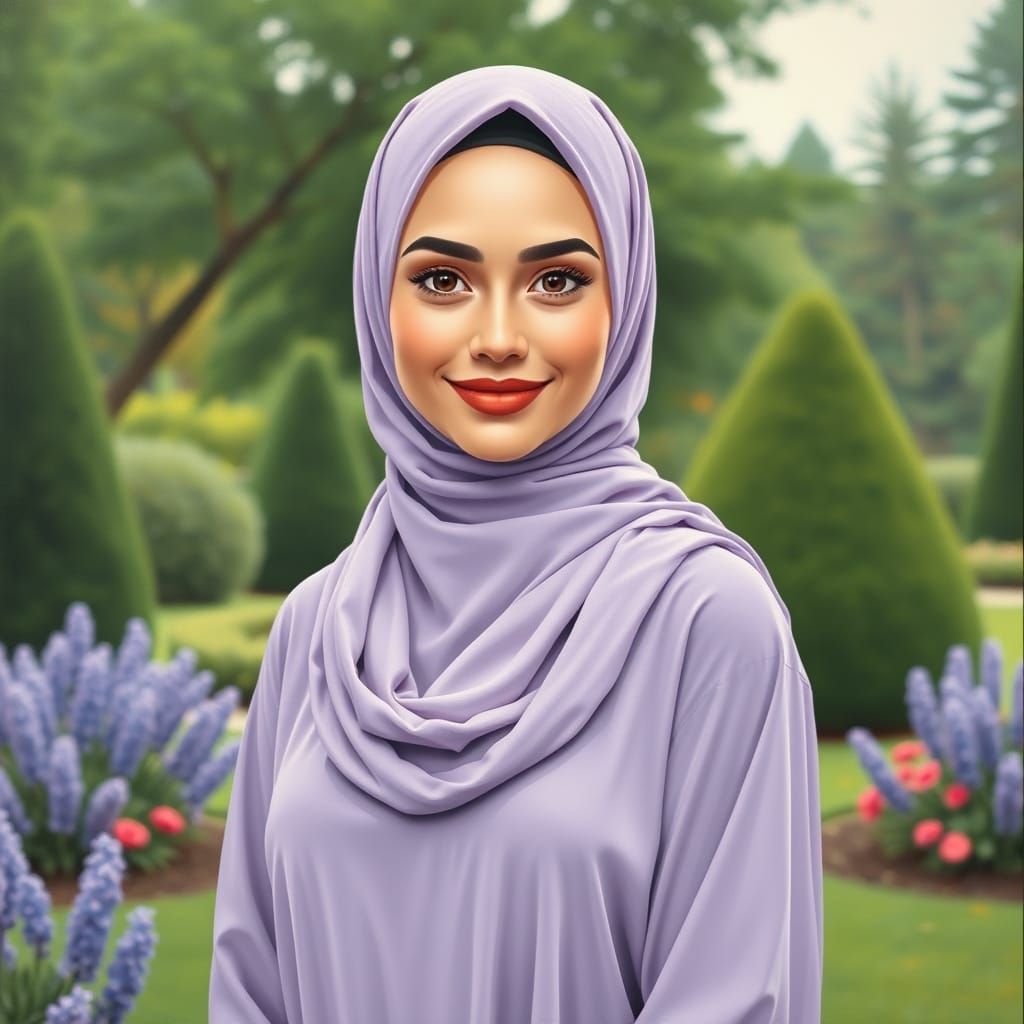 Minimalist Oil Painting Of Woman In Hijab Smiling