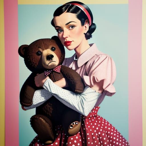 Teddy bear and tetro woman