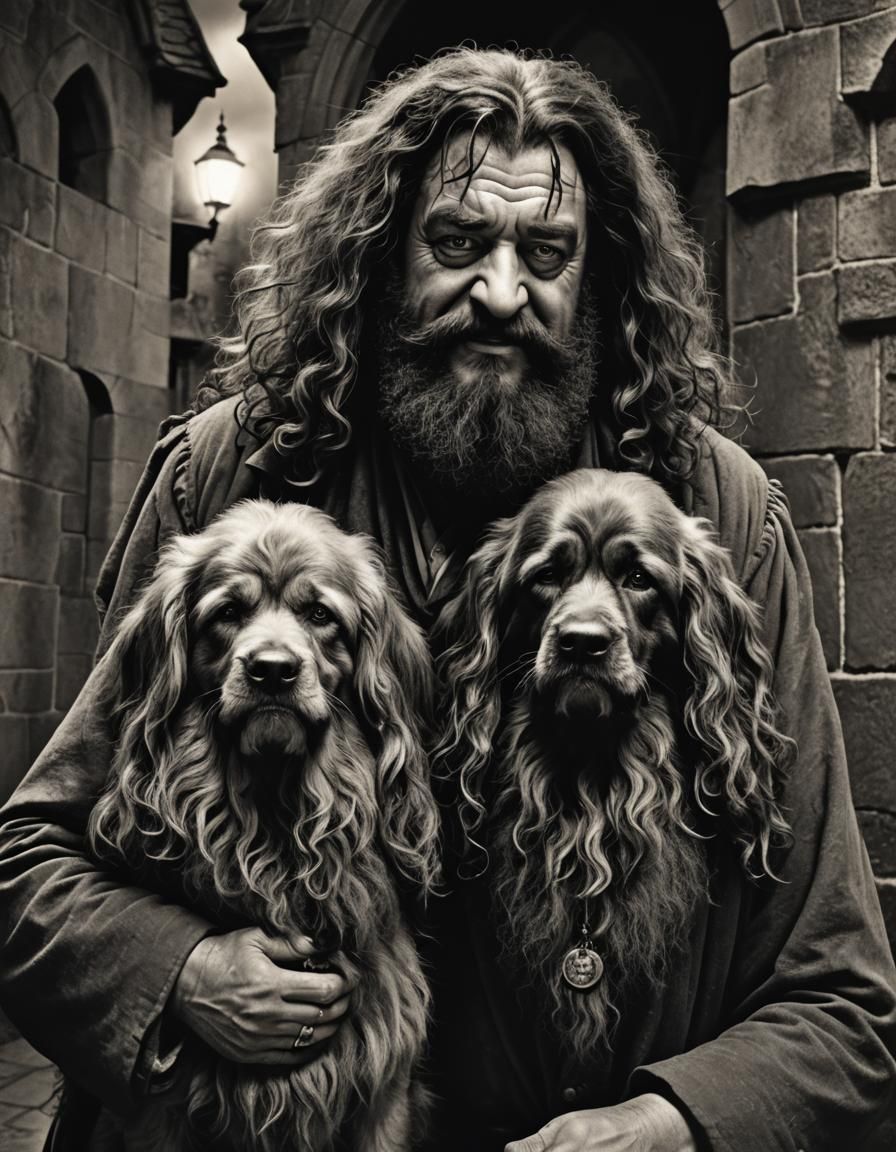 Hagrid with Baby Cerberus: Vintage Portrait