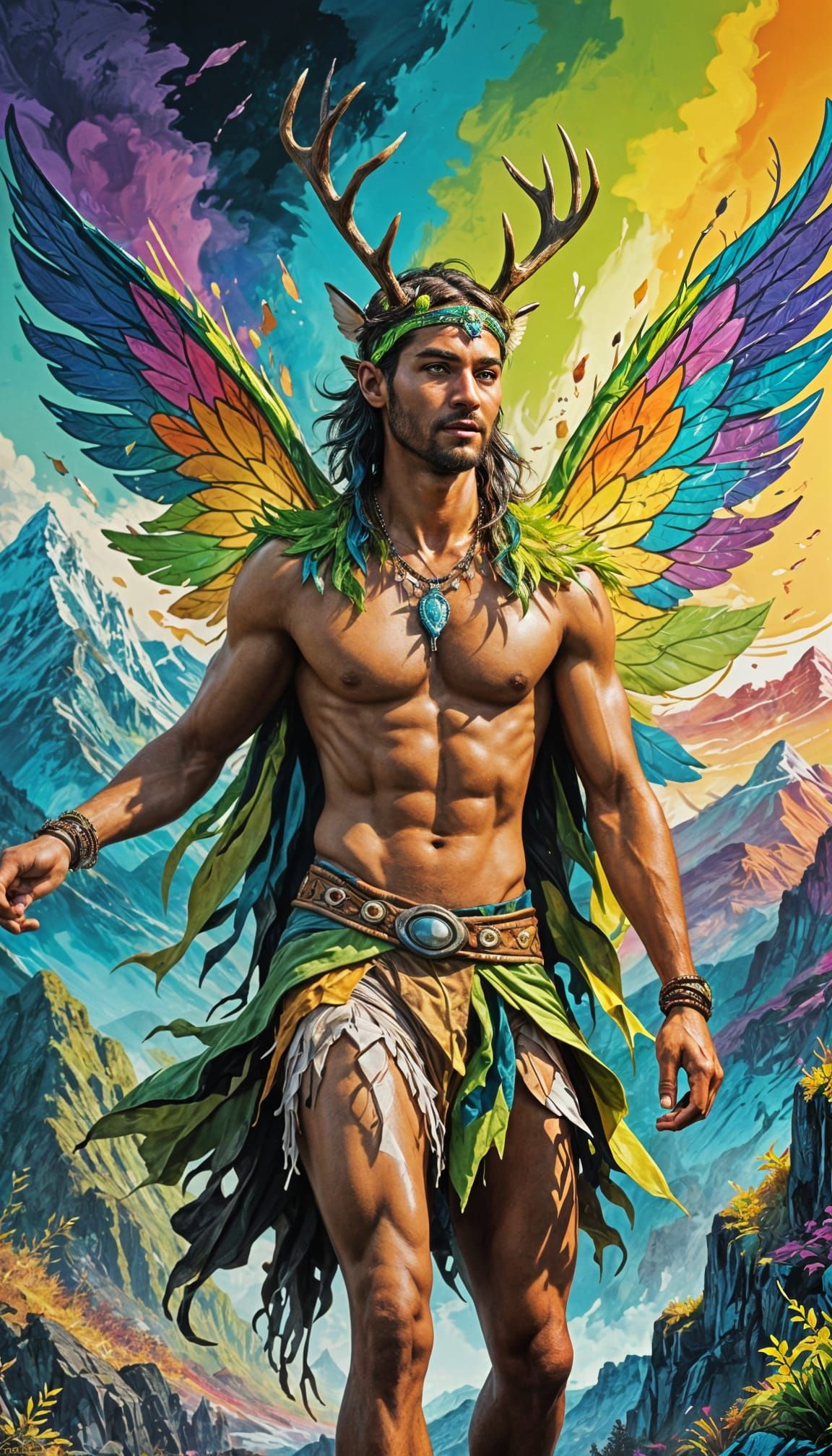 Neon Forest Fairy Flight in Graffiti Art Style