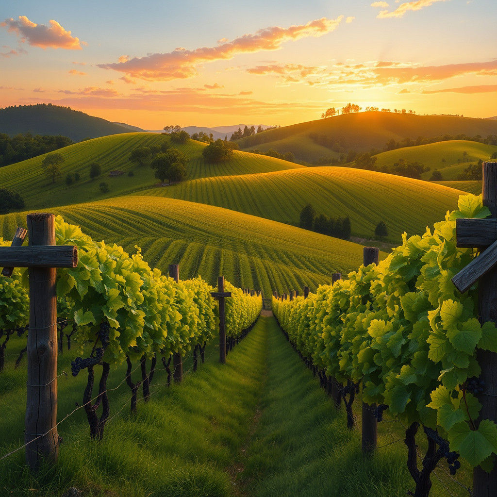 Vineyard at Dusk: Impressionistic Landscape