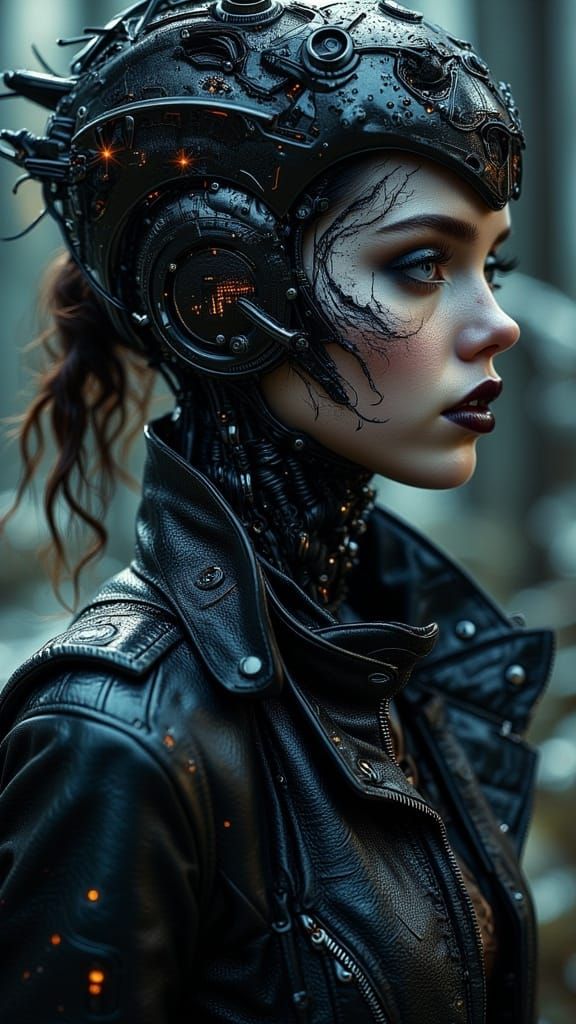 Futuristic Cyborg Woman in Biomechanical Setting