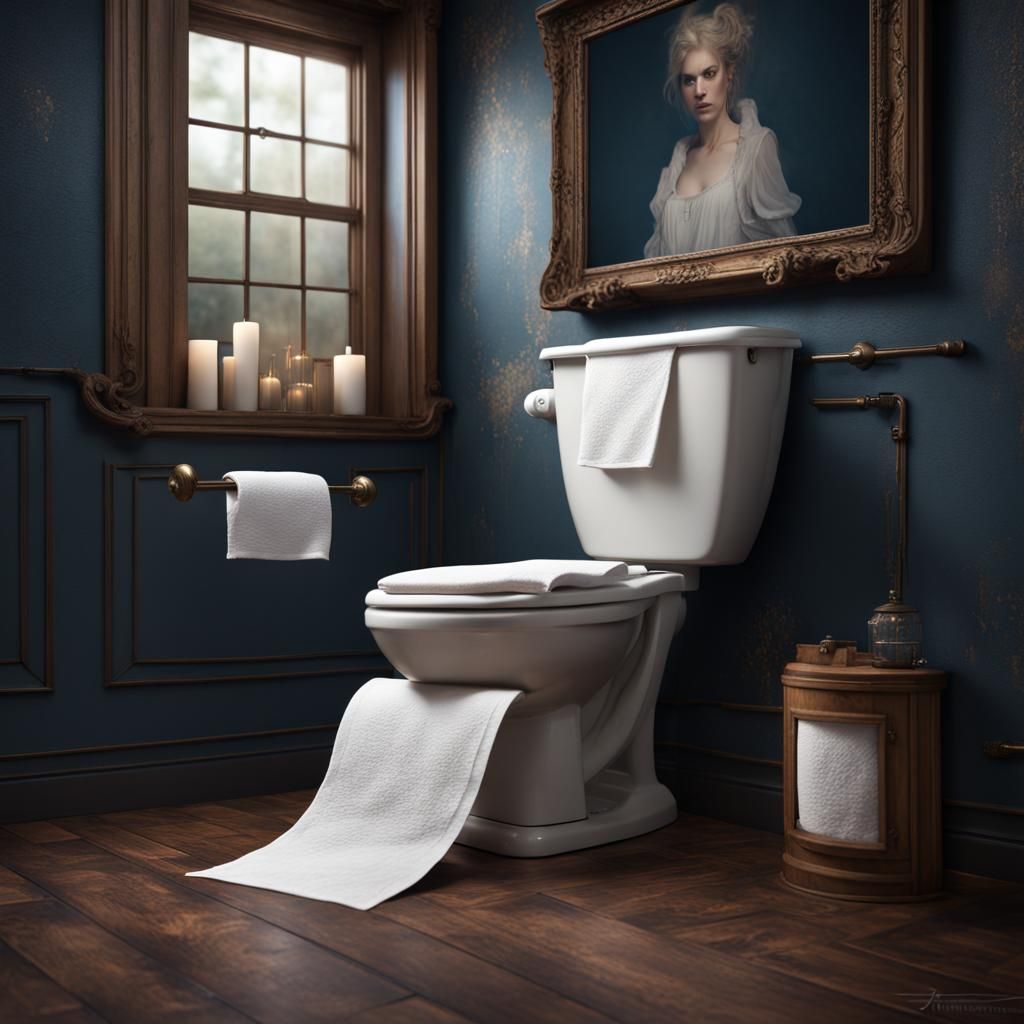 Proper Toilet Paper Roll Hanging in Matte Painting Style