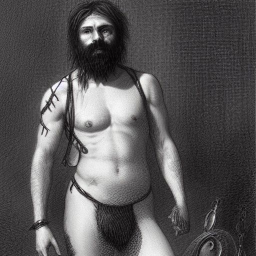 Muscular Bearded Man in Corset: Dark Illustration