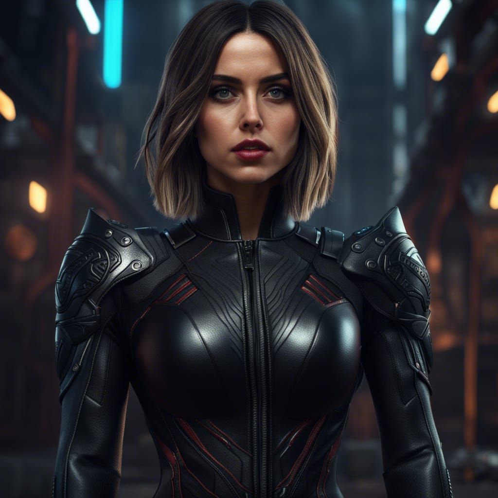 Ana de Armas in Black Leather Biker Suit
