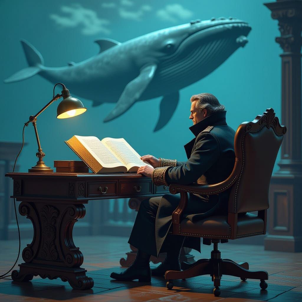 Captain Ahab Whale Battle: Syd Mead Inspired Illustration