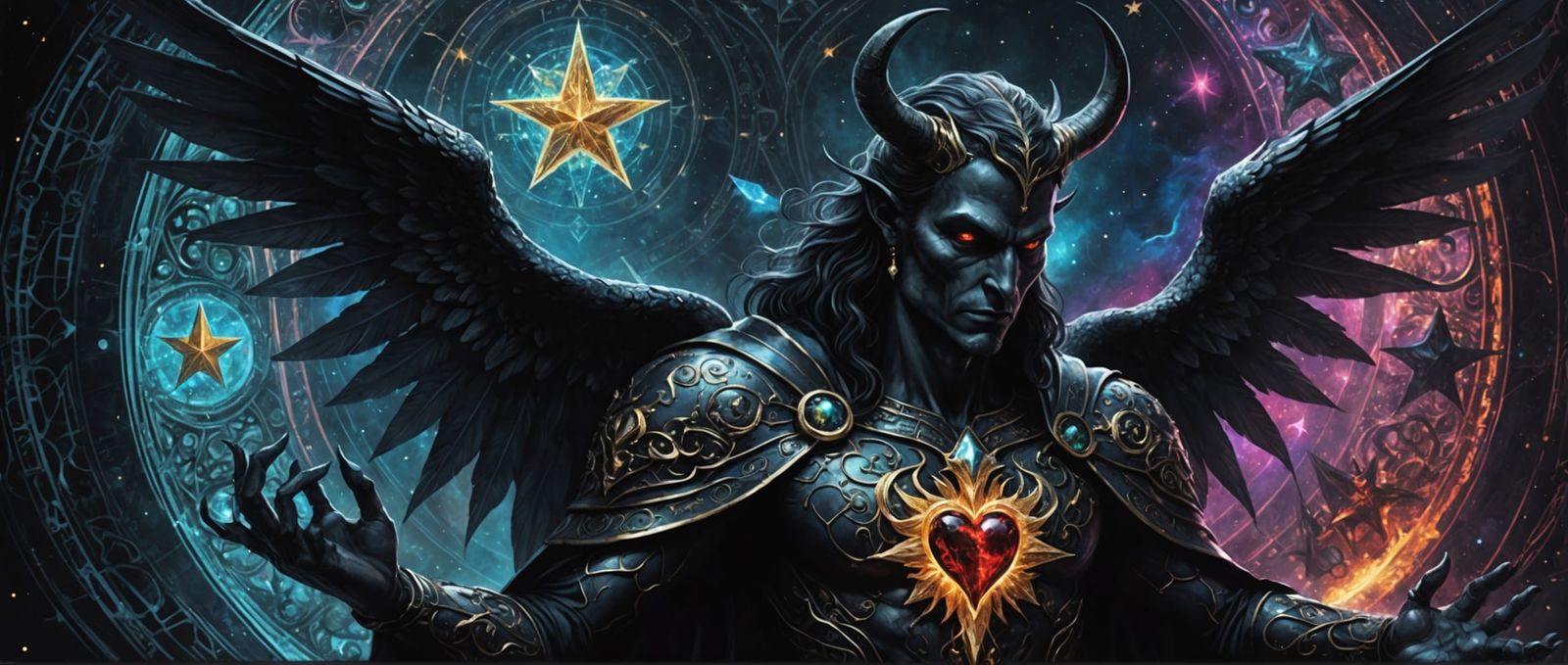 Demonic Porcelain Angel in Cosmic Astral Illustration