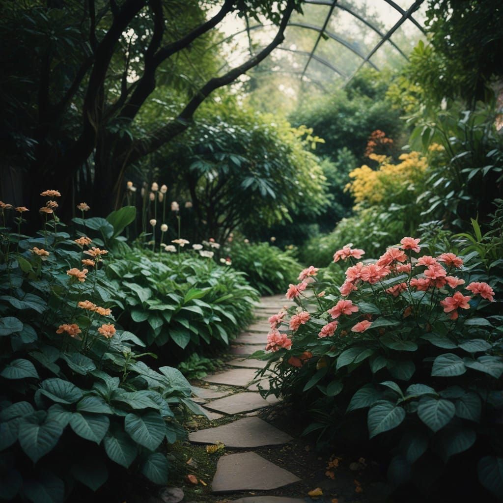 Vibrant Secret Garden in Warm Cinematic Lighting
