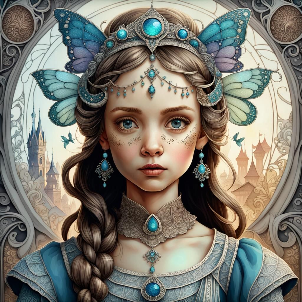 Fairytale Princess Portrait in Art Nouveau Style