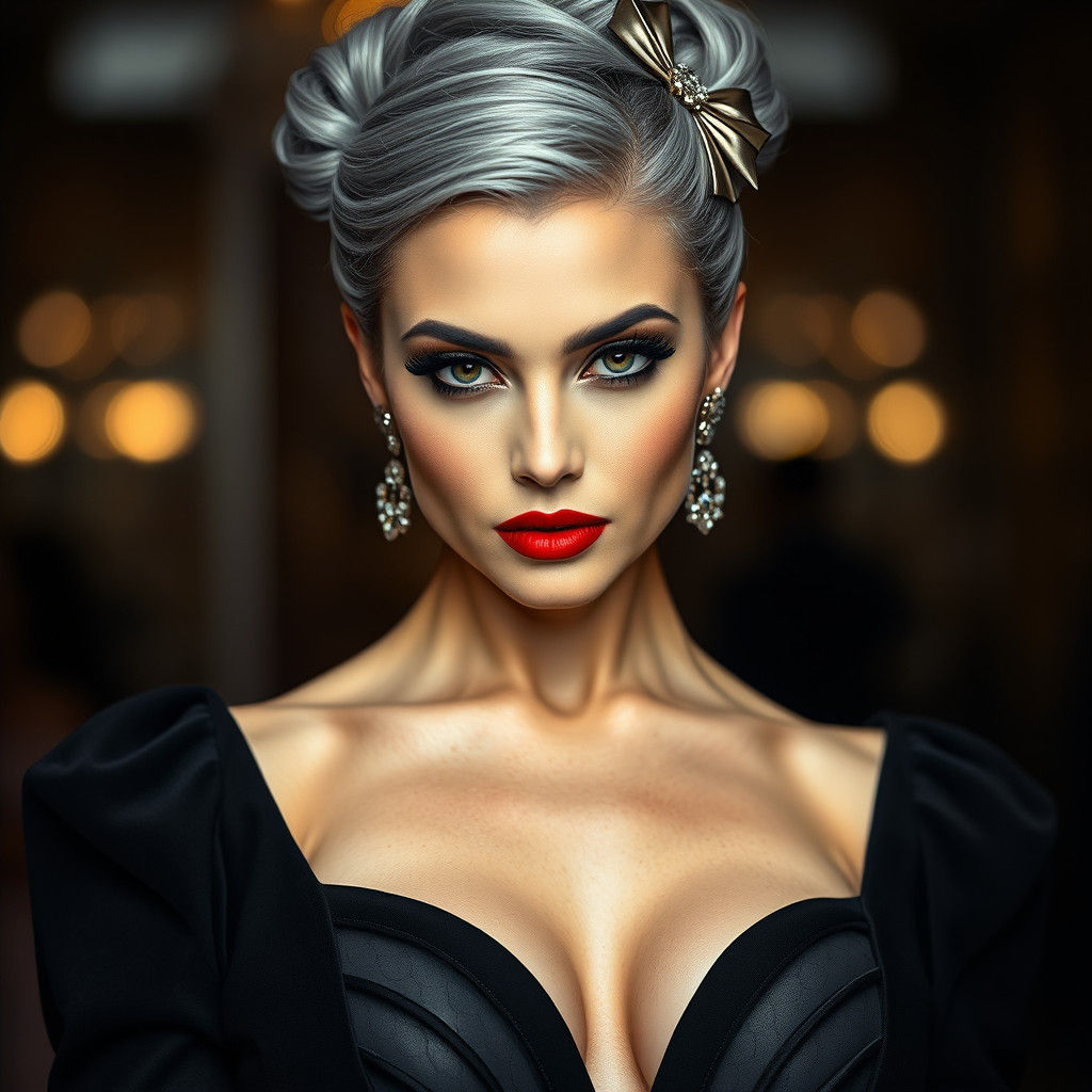 Glamorous Woman in Black Gown, Editorial Portrait