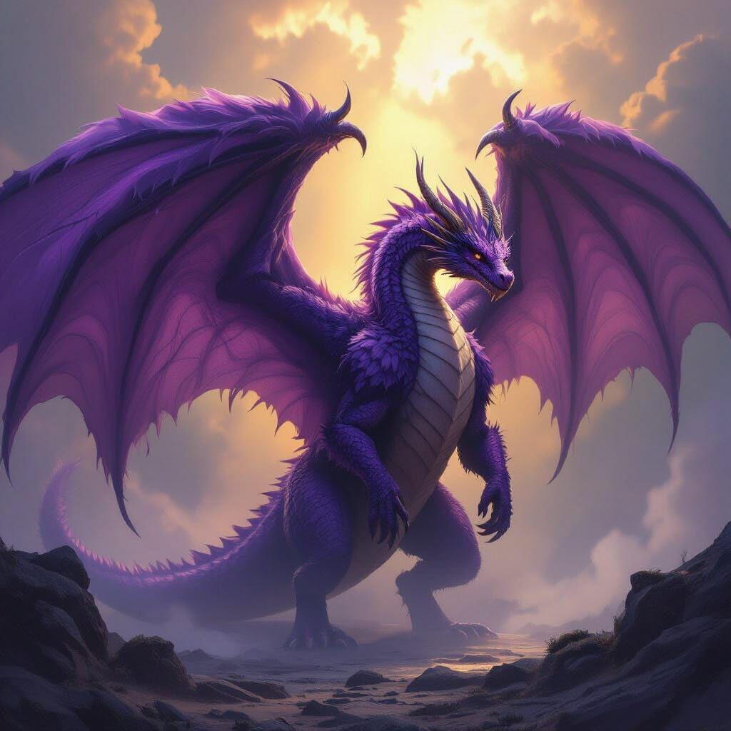 Fuzzy Purple Dragon with Wings Spread Wide