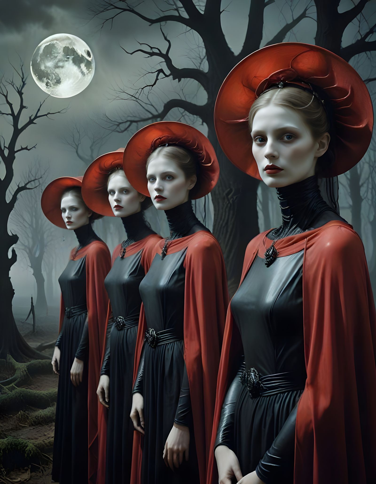 Mysterious Moon Goddesses in Red Capes