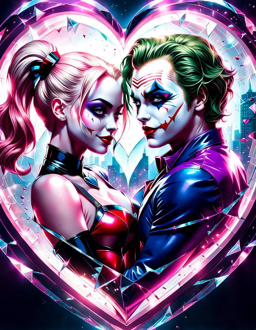 Harley Quinn and Joker in Cracked Heart Illustration