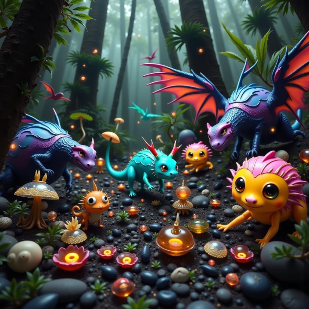 Glowing Biome with Iridescent Creatures in a Fantasy Style