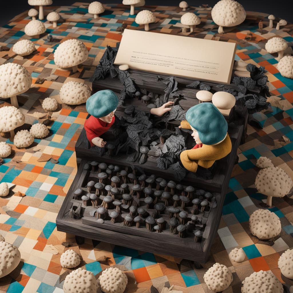 Surreal Mushroom Garden in Modern Art Museum