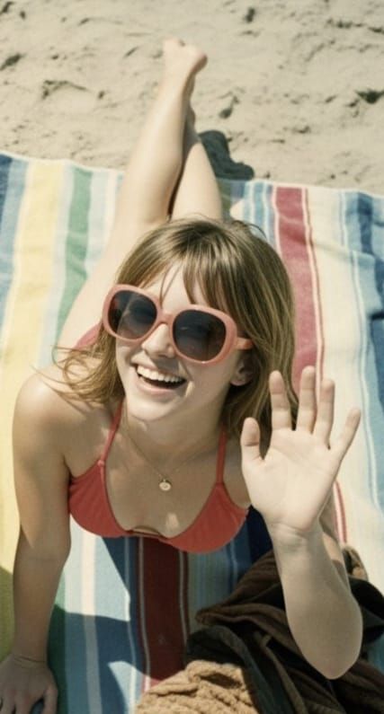 Vintage Polaroid Photo: Girls Sunbathing at Jones Beach