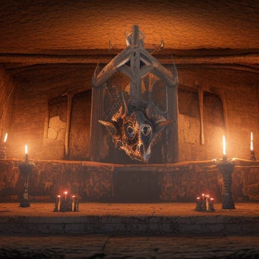 Rotting Zombie Goat Skulls on Altar