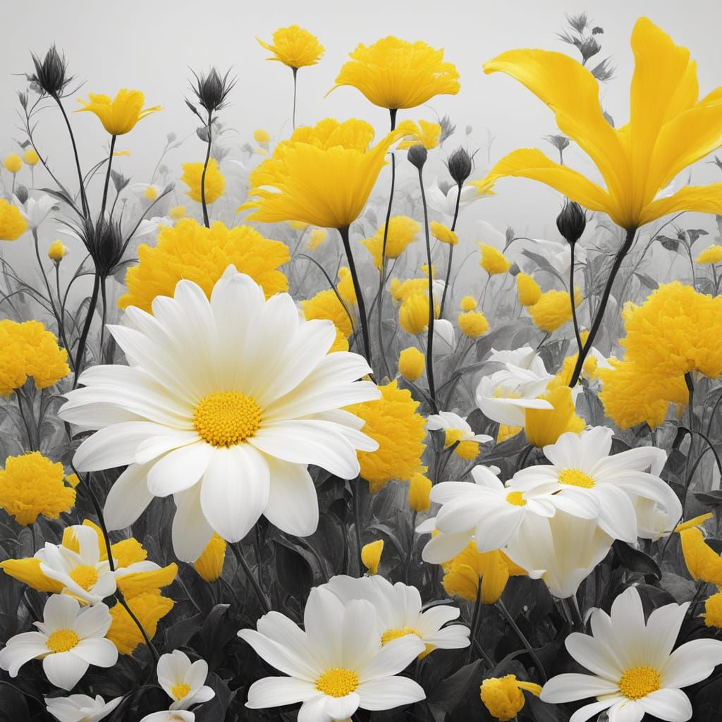 Ghastly Yellow Paradise: Abstract Surreal Floral Art