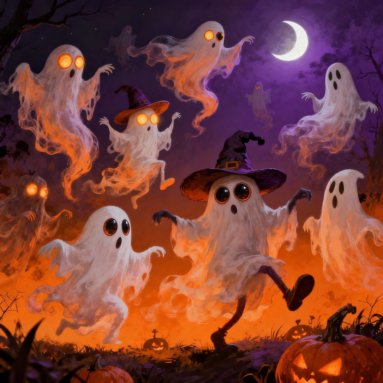 Variety of Ridiculous Ghosts on Halloween Night