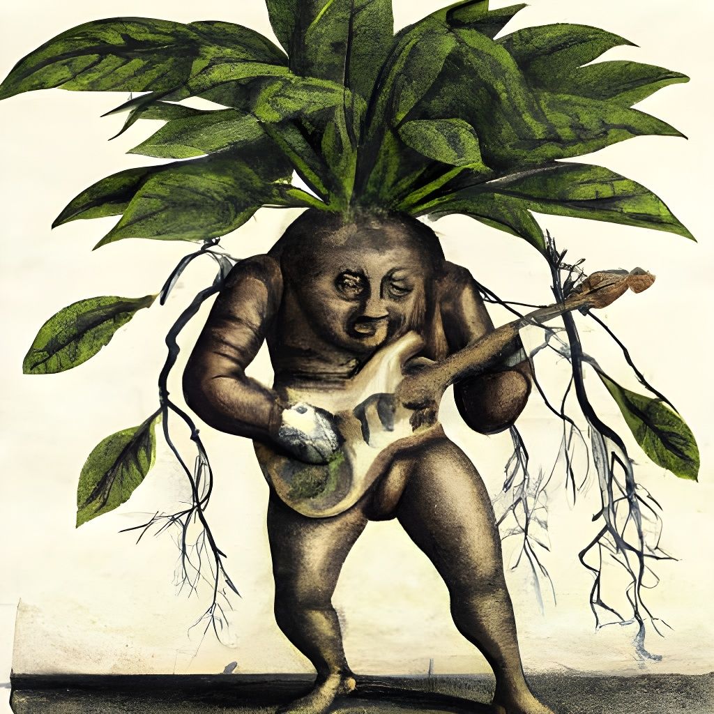 Mandrake Root Guitarist in Antique Botanical Illustration