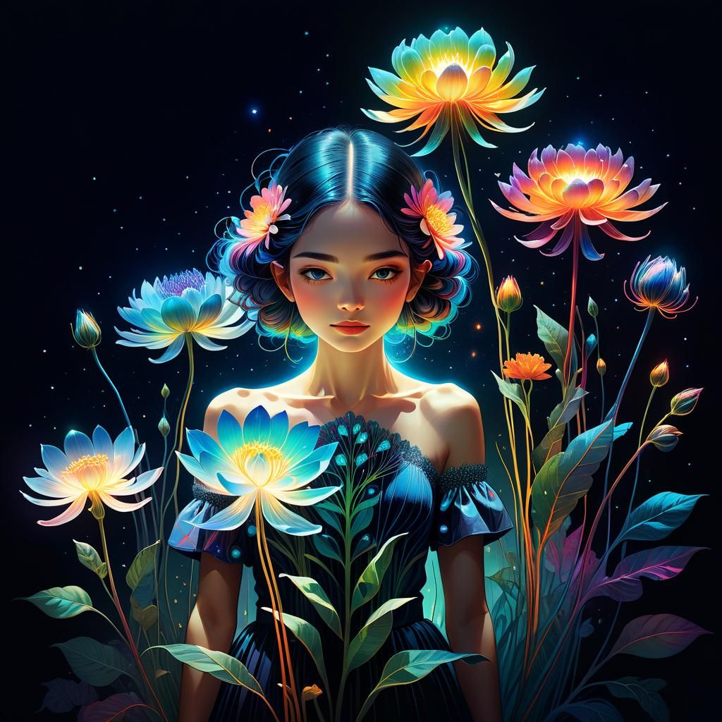 Luminous Twilight Flower in Surreal Collage Art