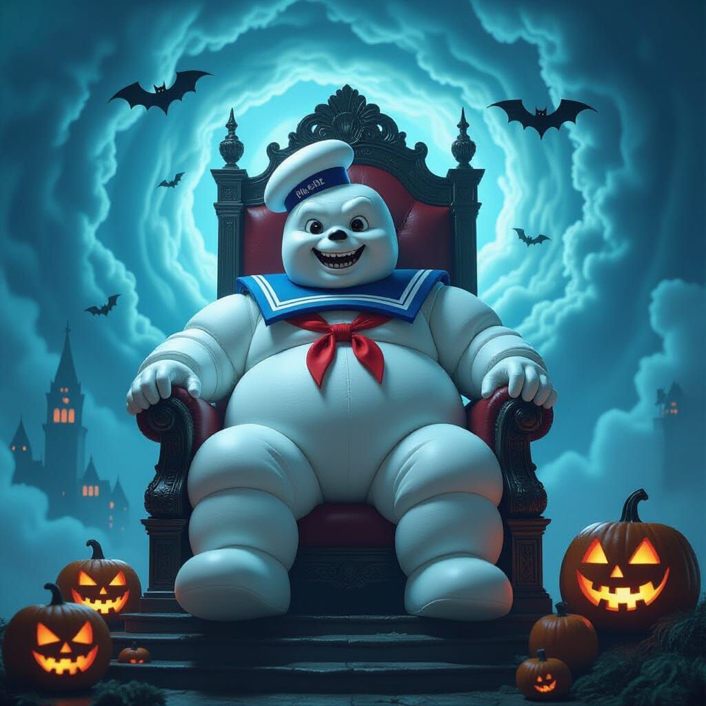 Stay Puft Marshmallow Man Throne in Celestial Vortex Poster