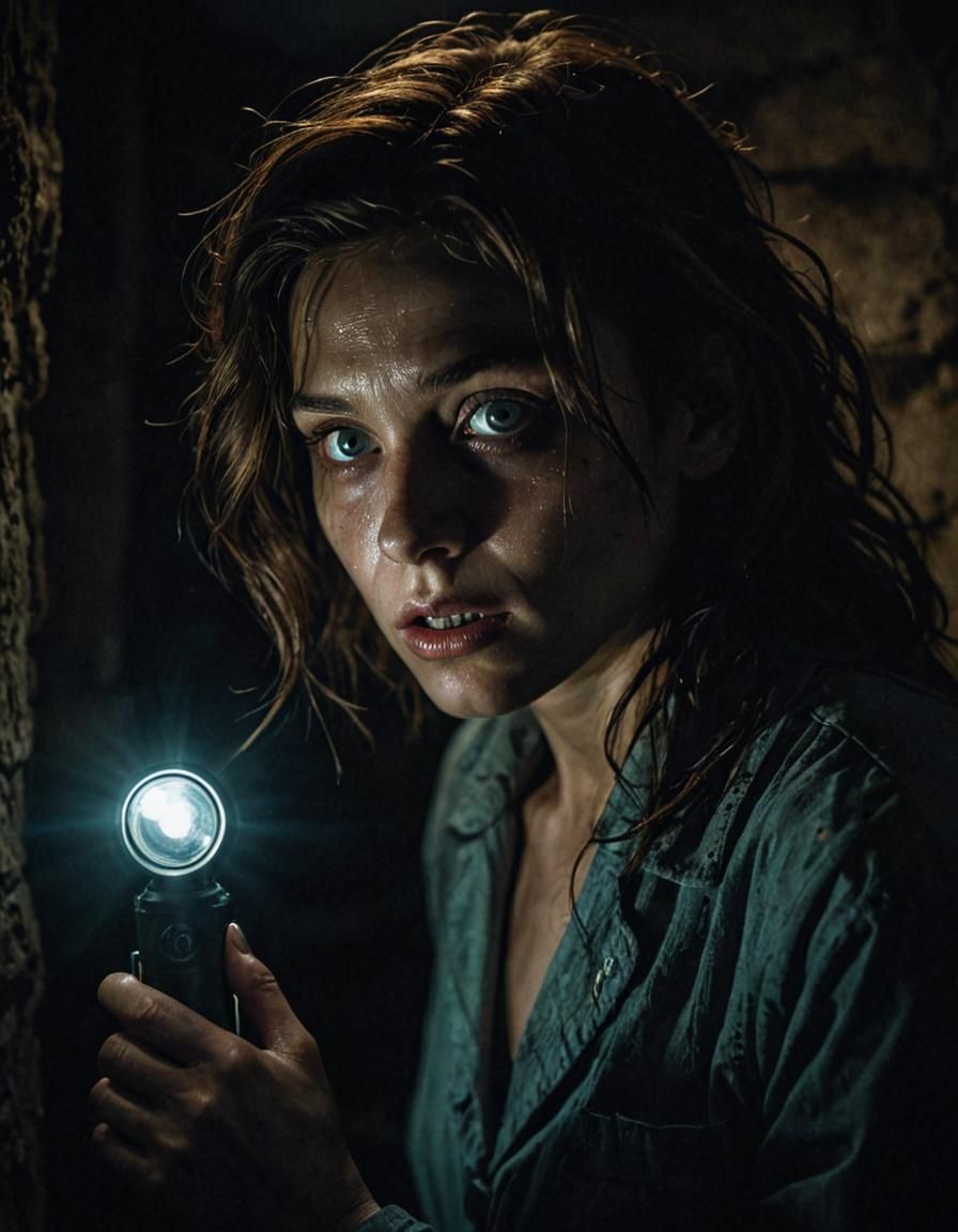 Woman Finds Monster in Dark Basement Portrait