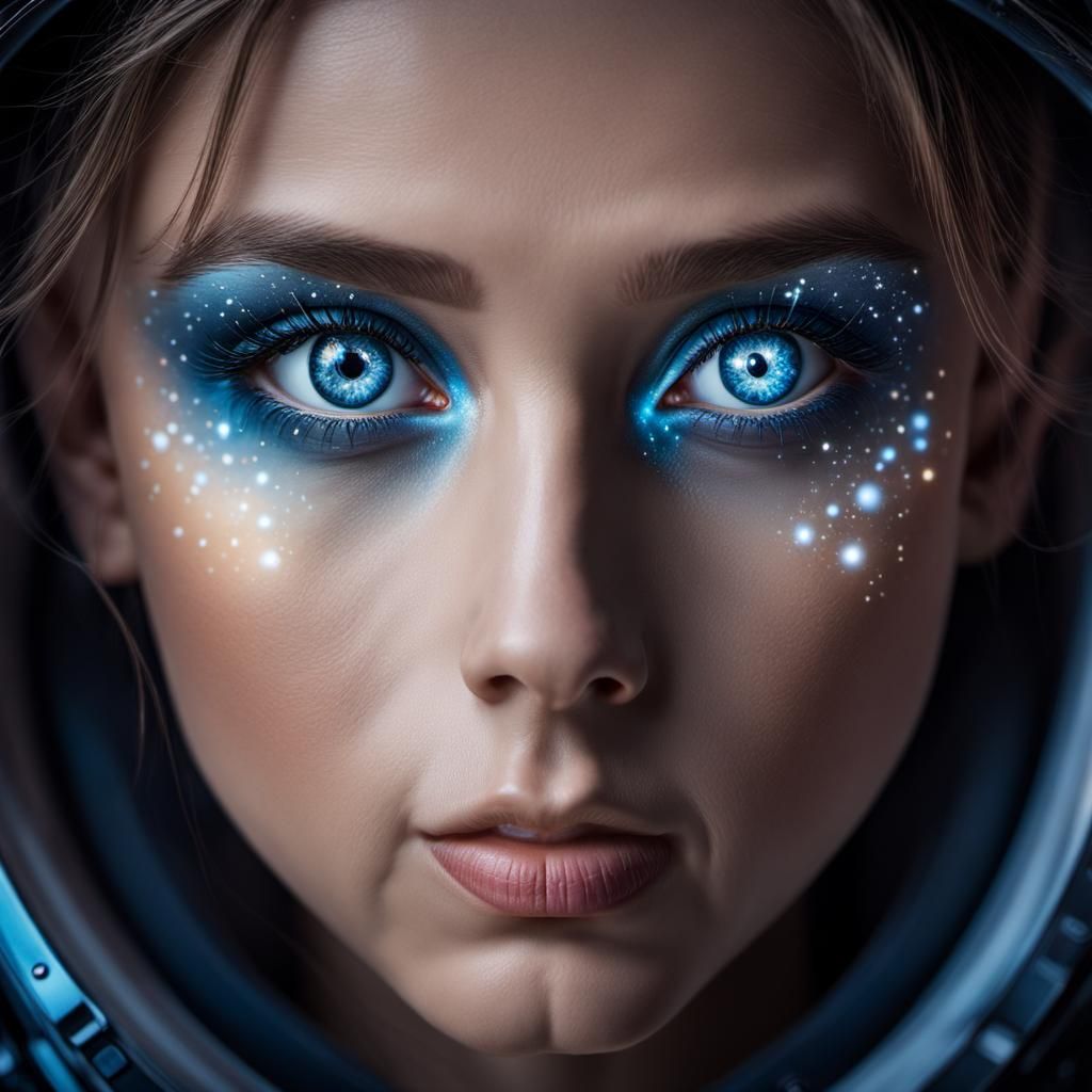 Surreal Portrait Reflecting Galaxies in Hyperreal Detail