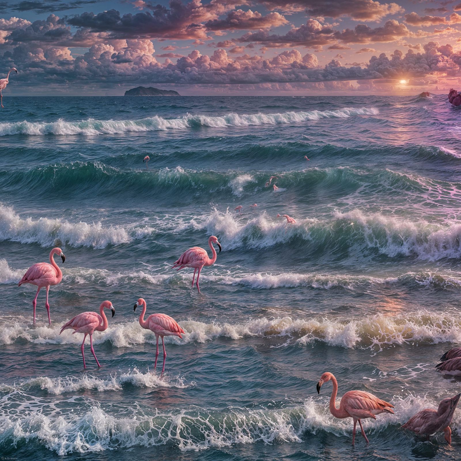 Flamingos at Sunset: Detailed Matte Painting