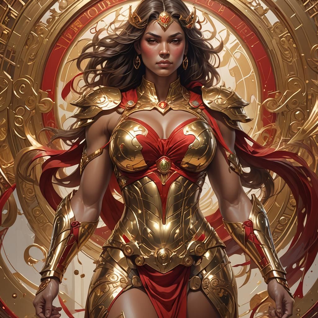 Confident Muscular Woman Portrait in Hyperdetailed Style