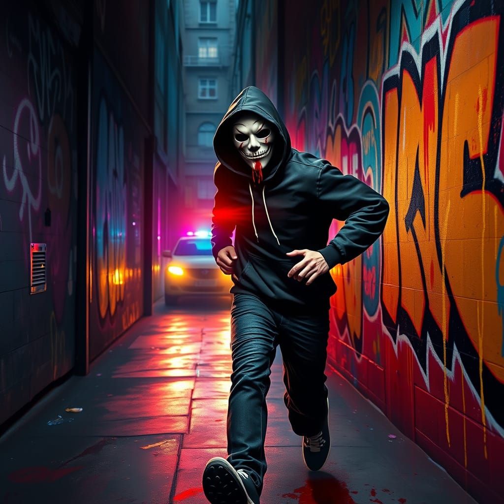 Riotous Alleyway Chase in Cyberpunk Style