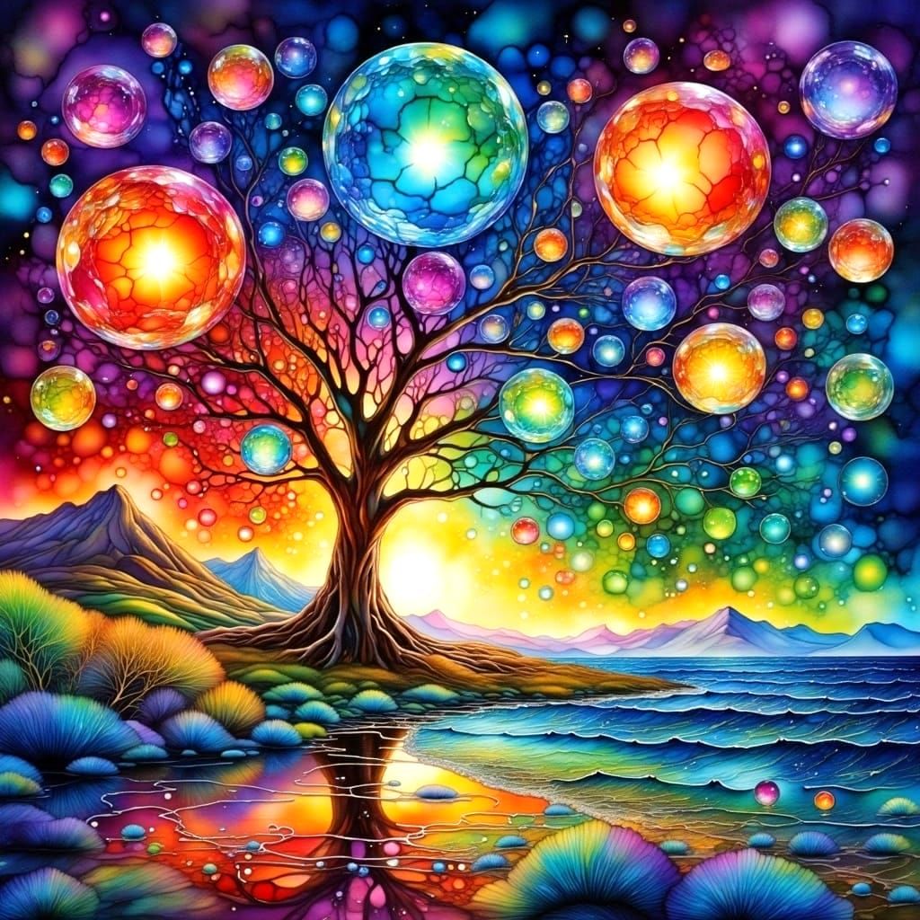 Fantasy Landscapes in Vibrant Bubbles