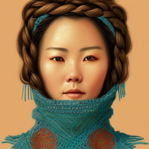 Chinese Boho Woman Portrait in Hyperdetailed Style