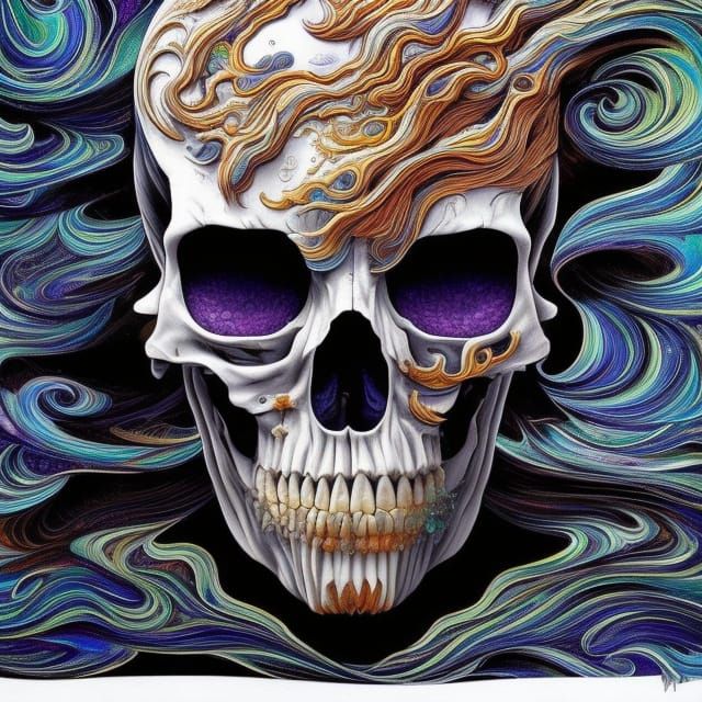 Cyberpunk Skull in Marbled Oil, Hyperdetailed Illustration