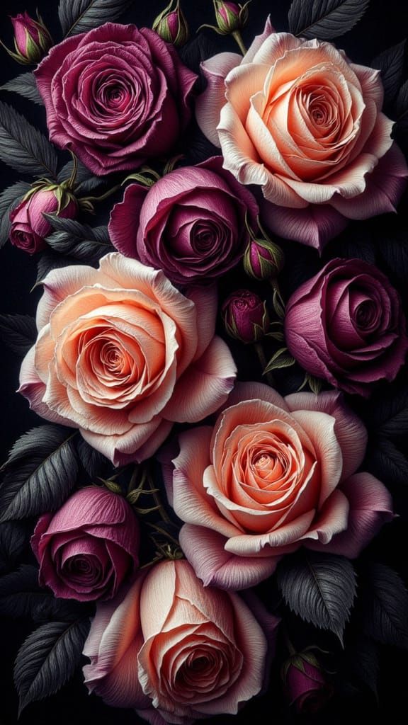 Romantic Gothic Roses in Plum, Peach, and Mauve