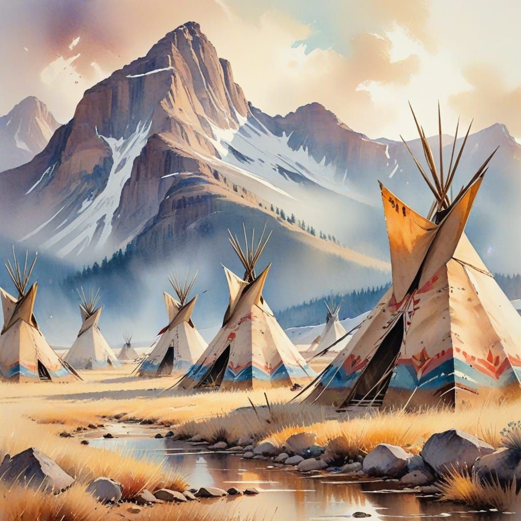 Native American Scene in Dreamy Vintage Style