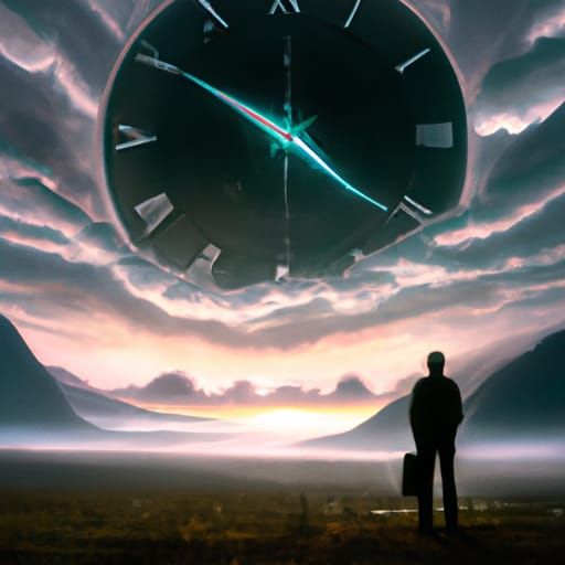 Epic Clock Tower: A Solitary Figure in Digital Art