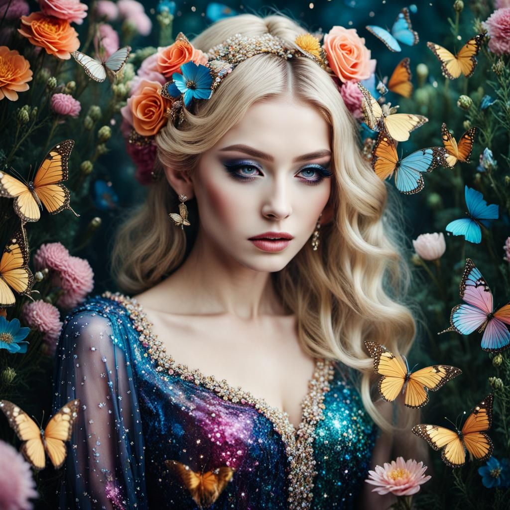 Woman Surrounded by Fairies and Flowers, Kotak Style