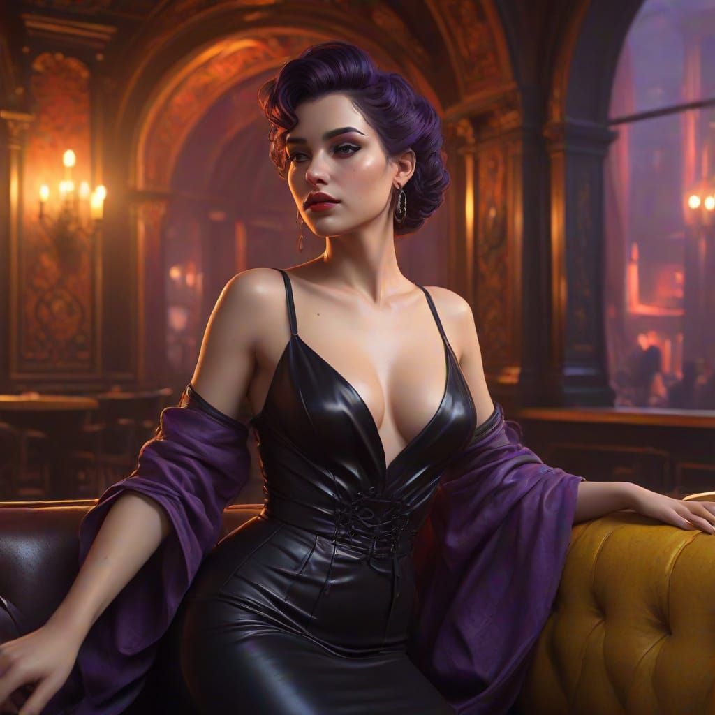 Sultry Goth Goddess in VIP Nightclub Splendor