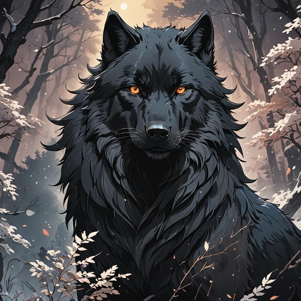 Black Wolf Anime Wallpaper in Cel-Shaded Style