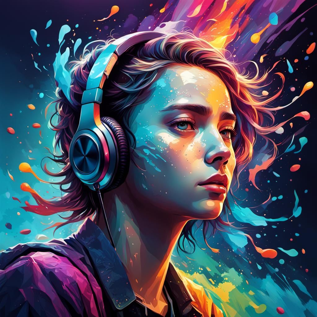 Magical Music Face in Hyperrealistic Splash Art