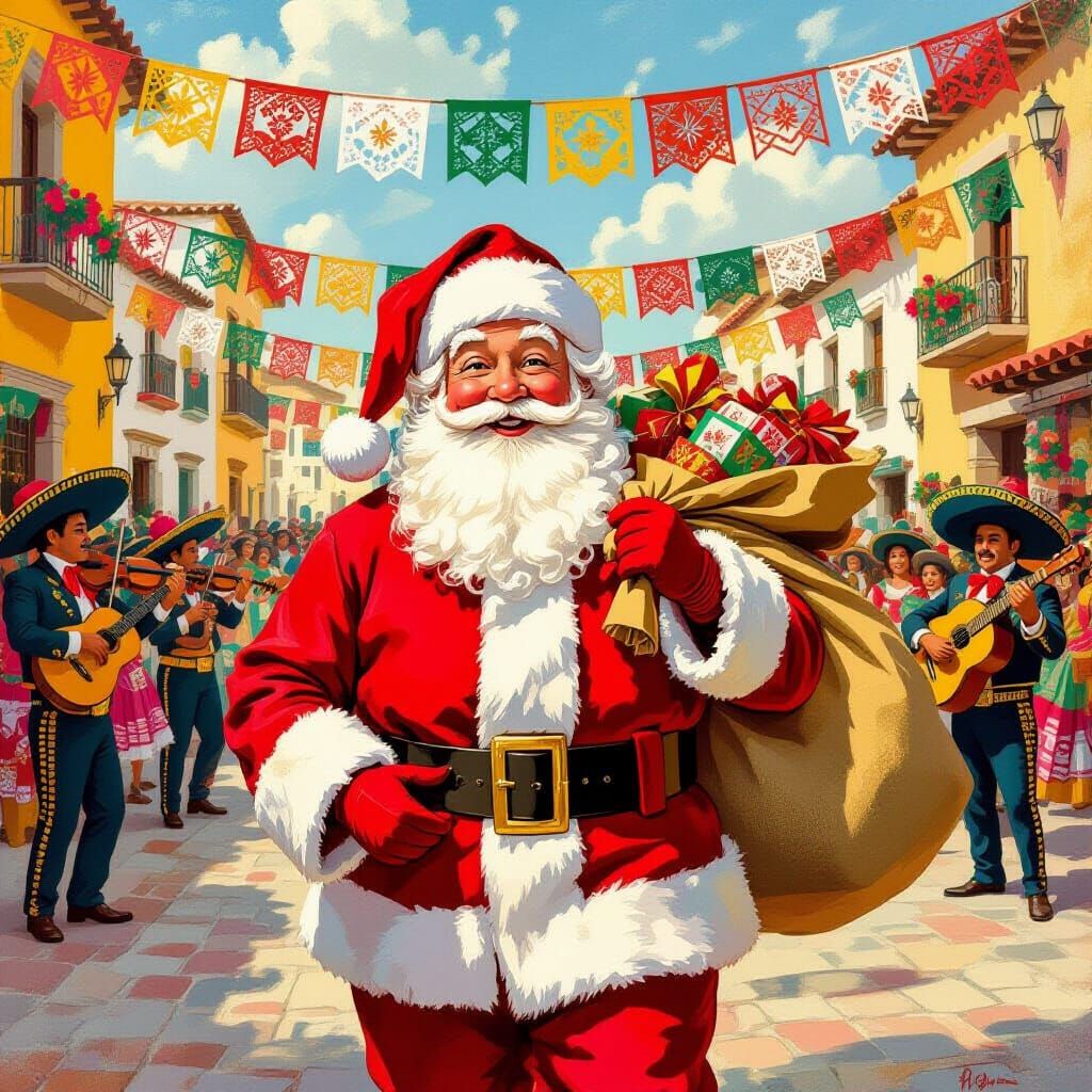 Santa Arrives in Festive Mexican Village Square