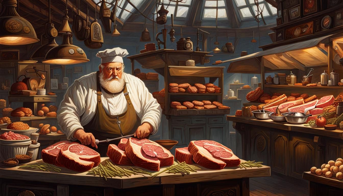 Detailed Butcher Illustration in Dieselpunk Style