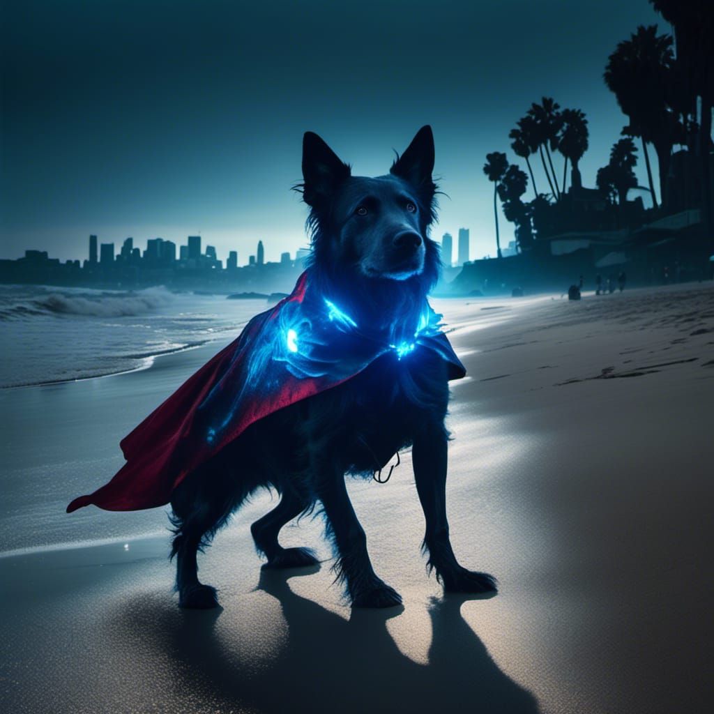 Cybernetic Dog on Venice Beach in Sci-Fi Style