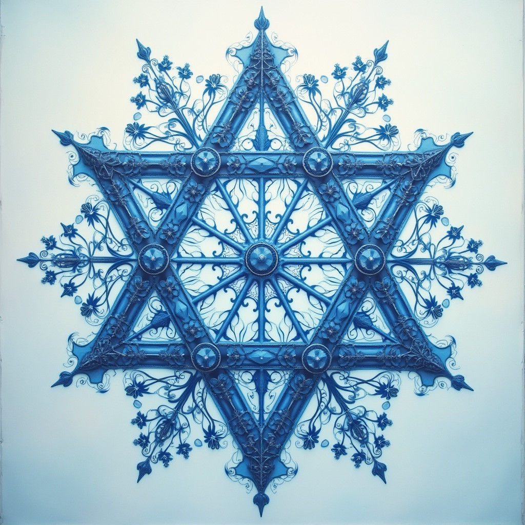 Blue and White Star of David in Art Nouveau Style
