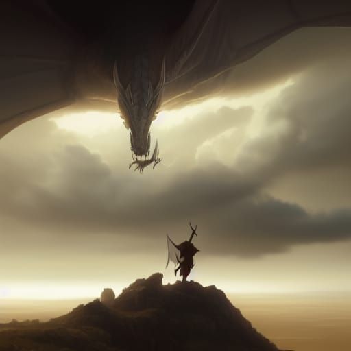 Dragon and Human Encounter in the Clouds
