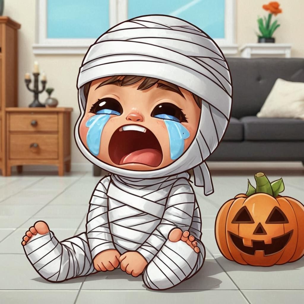 Toddler Mummy Costume Meltdown in Pixar Style