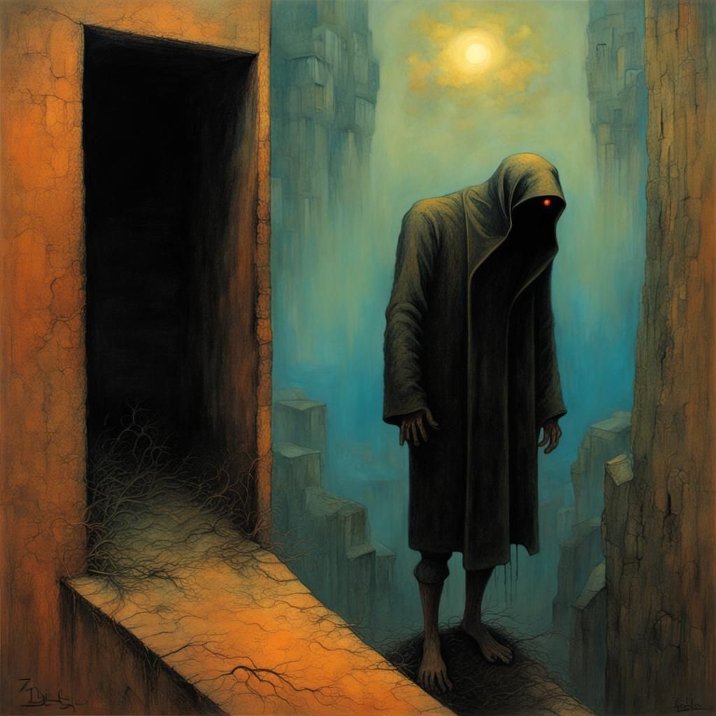 Disturbing Peeping Tom Scene in Surrealist Style