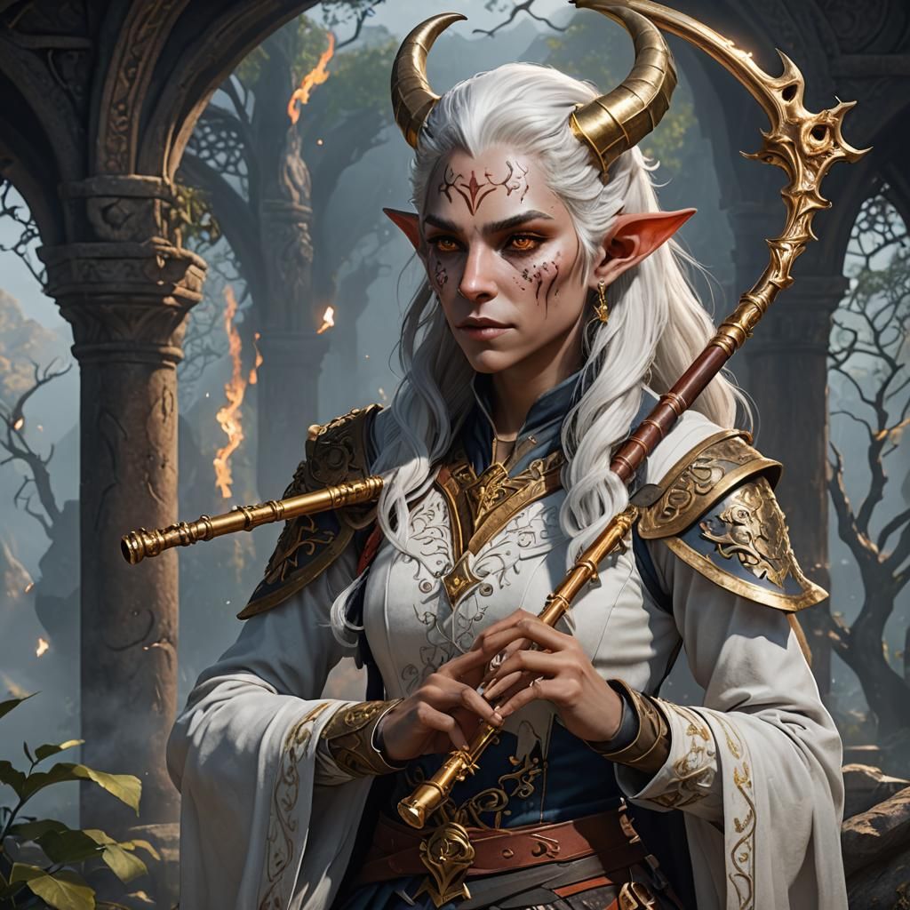 Tiefling Bard with Flute: Fantasy Concept Art
