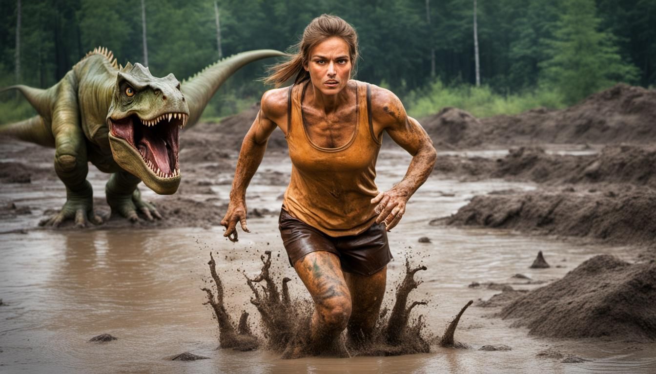 girl and dinosaur in Jurasic park